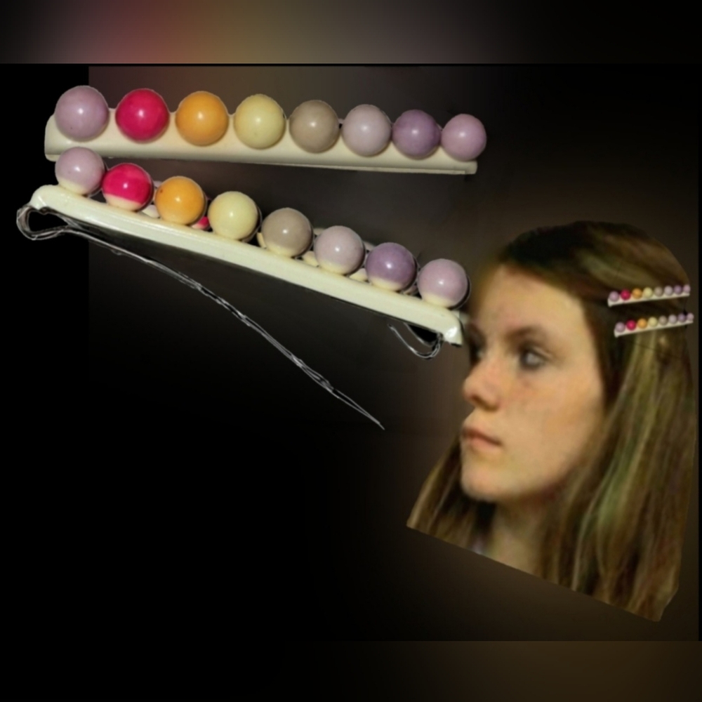 Vtg 80s purple pastel ball pom pom no slide grip kawaii style barrettes NWOT